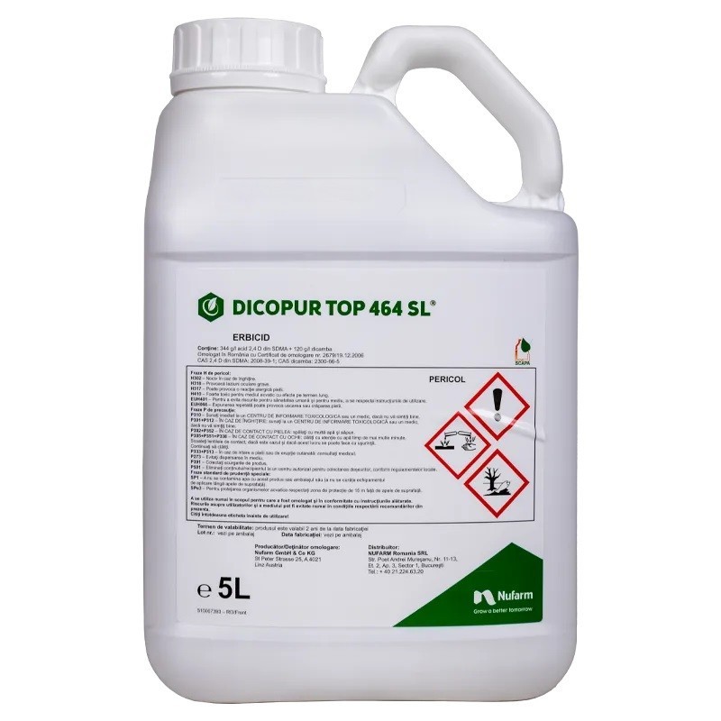 Dicopur Top 464 SL 5L – Erbicid cu 2,4-D + Dicamba pentru grâu și porumb | Combatere dicotiledonate dificile